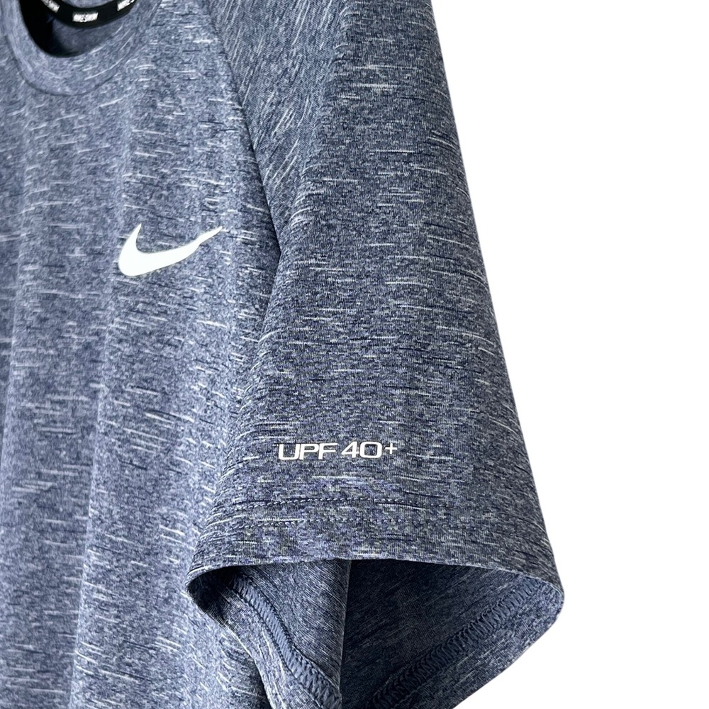 Nike Swim Mens Dri-FIT UPF 40+ Heathered Blue Rash Guard Shirt NESSA589 Size M - Picture 3 of 8